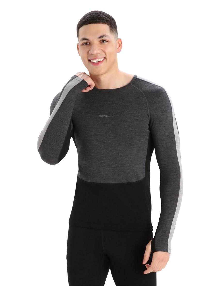 Men's Icebreaker 200 ZoneKnit™ Merino Long Sleeve Crewe Base Layers Jet Heather / Black | CA 1620ILHS